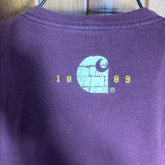 Carhartt Maroon Long Sleeve with Yellow Logo size medium workwear fall top - Picture 3 of 9